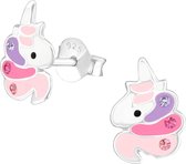 Joy|S - Zilveren eenhoorn oorbellen 7 x 10 mm unicorn roze