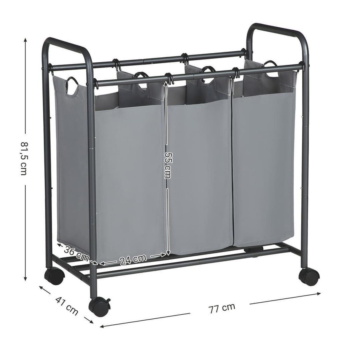 Laundry Wasmand | Wassorteerder | 3 vaks | 90 liter | Makkelijk in