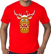 Grote maten fout Kerst t-shirt - Rudolf het rendier met kerstmuts - rood voor heren -  plus size kerstkleding / kerst outfit 4XL