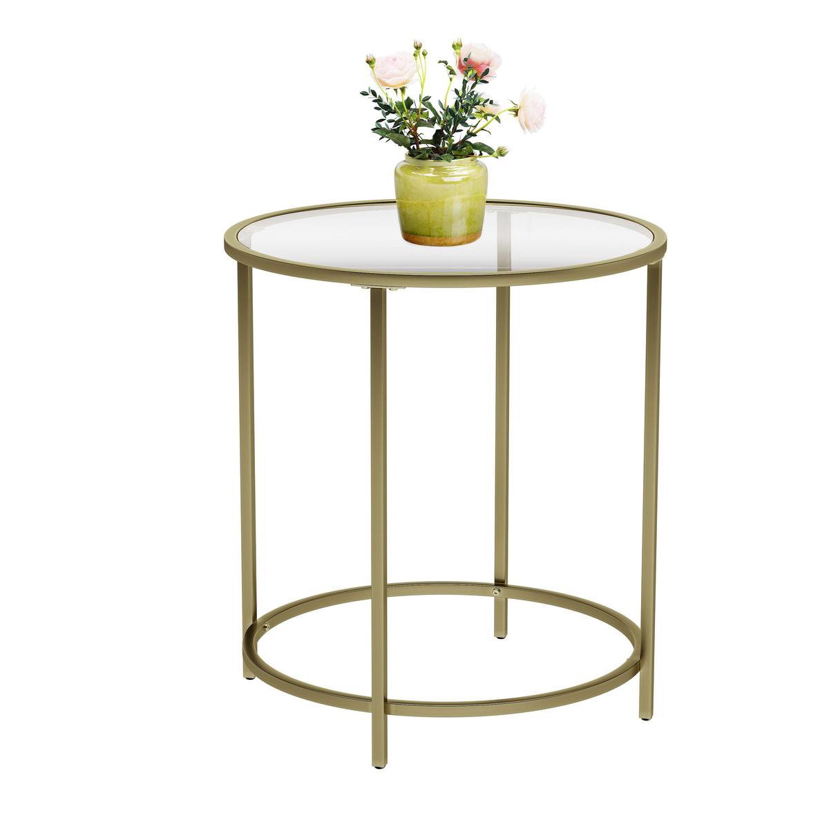 Vasagle Glazen Bijzettafel - diameter 50 cm - Ronde Salontafel - Koffietafel - goudkleurig frame