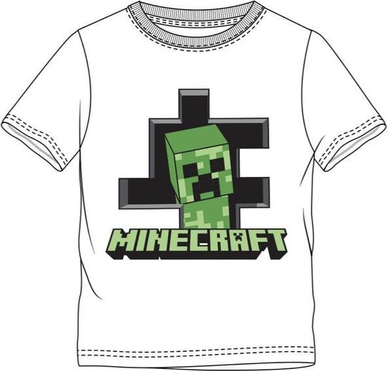 Minecraft t-shirt korte mouw - wit - maat 152 / 12 jaar