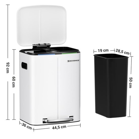 Afvalemmer, Afvalscheidingssysteem Met 2 Vakken, Pedaalemmer Voor De Keuken 2 X 24 L Softclose Binnenemmer Van Kunststof Met Voetpedalen En Handgrepen Zwart