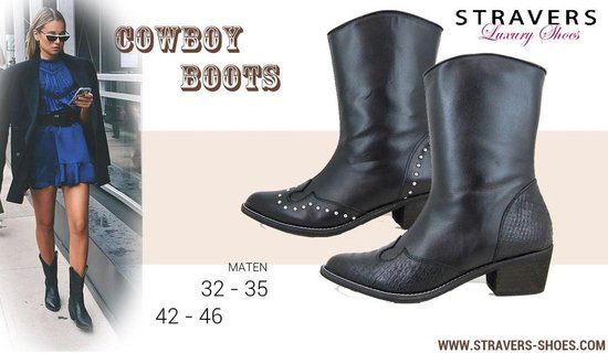 Stravers - Maat 42 Cowboy Laarzen met Hak en Rits. Grote Maten Western  Laarzen | bol.com