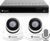 Bascom® camerasysteem met 2 beveiligingscamera’s en een recorder - Full HD beeldkwaliteit - Voor binnen & buiten - 20m nachtzicht - Smartphone & computer app - Audio-opname - 1000 GB opslagca