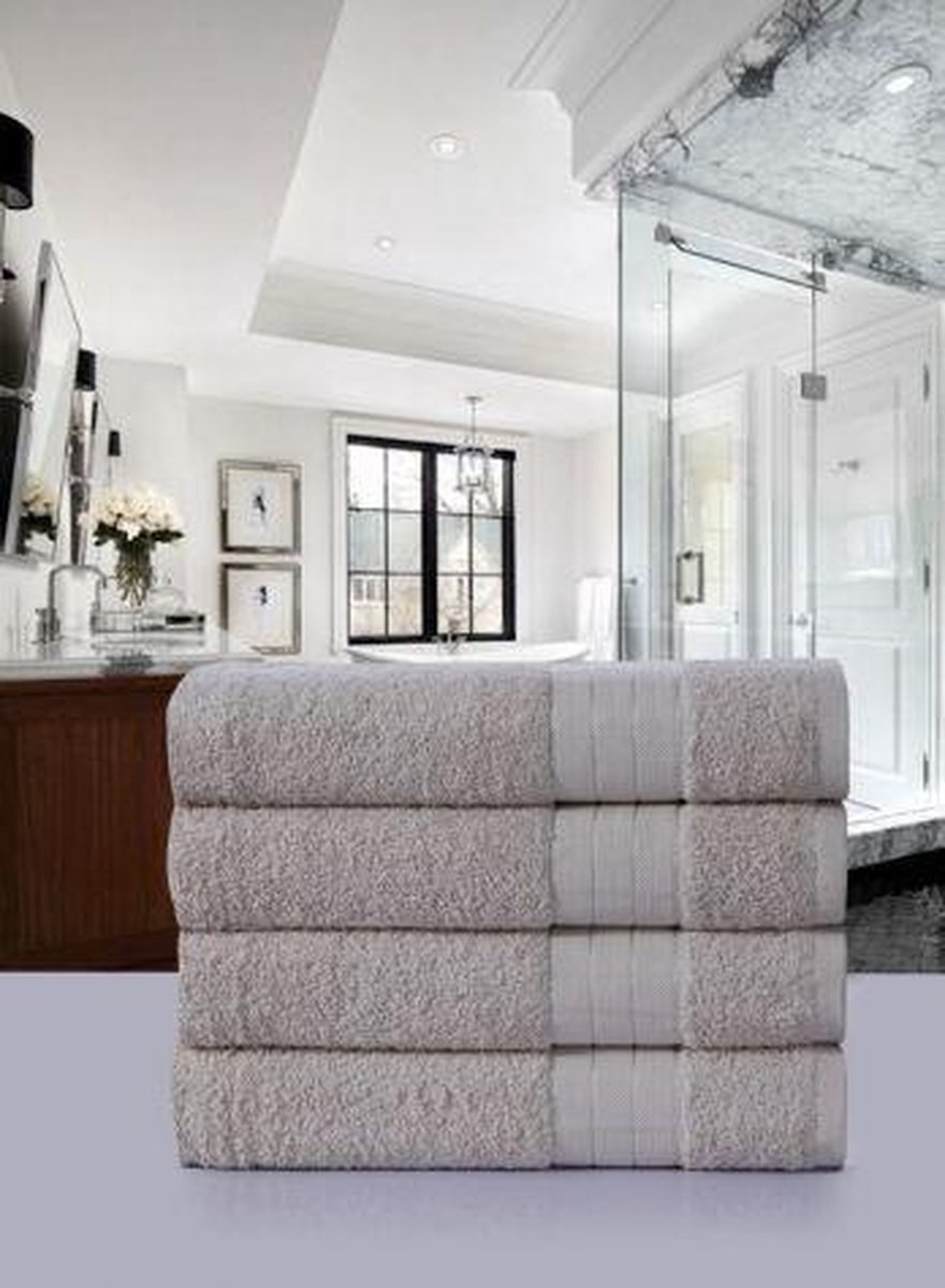 Luxe Katoen Handdoek Taupe | 50x100 | Set van 4 | Met Een Geweven Bies