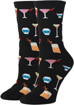 Sokken Dames - zwart - print glas / cacktail - Maat 36-40