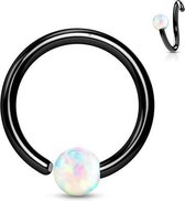 Helix piercing hoop ring zwart met opal steentje 10 mm