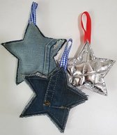 Toetie & Zo Handgemaakte Set Hangers Jeans Ster, zilver, kerstmis, kersthanger, kerstbal