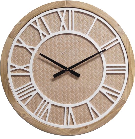 Holzwerk Wandklok, naturel, radiogestuurd, wandklok, houten klok, vintage, radioklok, geruisloos uurwerk zonder tikkende geluiden, bruin, wit, geruisloos, van handgemaakt massief hout, 25 cm (HWG