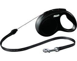 Flexi New Classic Koord - Hondenriem - Zwart - S - 5 meter - <12 kg