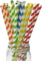 25x Gekleurde gestreepte rietjes van papier - Papieren drinkrietjes