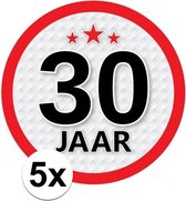 5x 30 Jaar leeftijd stickers rond 15 cm - 30 jaar verjaardag/jubileum versiering 5 stuks