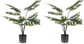 2x Groene Monstera/gatenplant kunstplant 60 cm in zwarte pot - Kunstplanten/nepplanten
