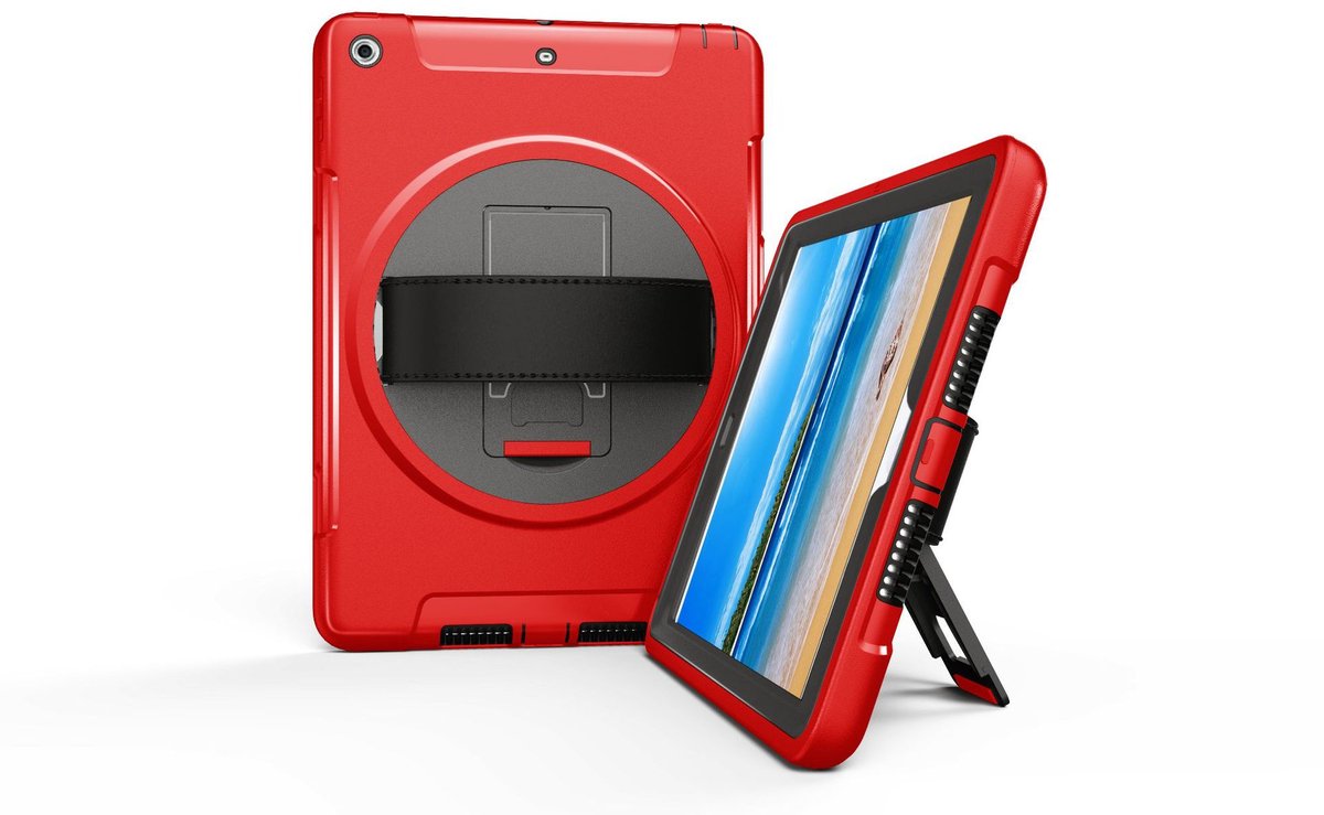 360 graden draaibare, rugged, case met screenprotector rood, zeer geschikt voor Horeca, Retail en School - Geschikt voor iPad 9.7 (2017 & 2018)