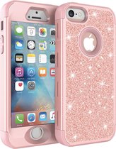 Luxe Glitter Case voor Apple iPhone 5(s) - iPhone 5 SE - Roze - Glitters - 360º Armor - 3 in 1 Hybrid