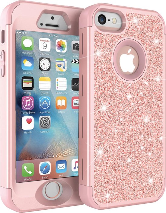 leven Opknappen naar voren gebracht Luxe Glitter Case voor Apple iPhone 5(s) - iPhone 5 SE - Roze - Glitters -  360º Armor... | bol.com