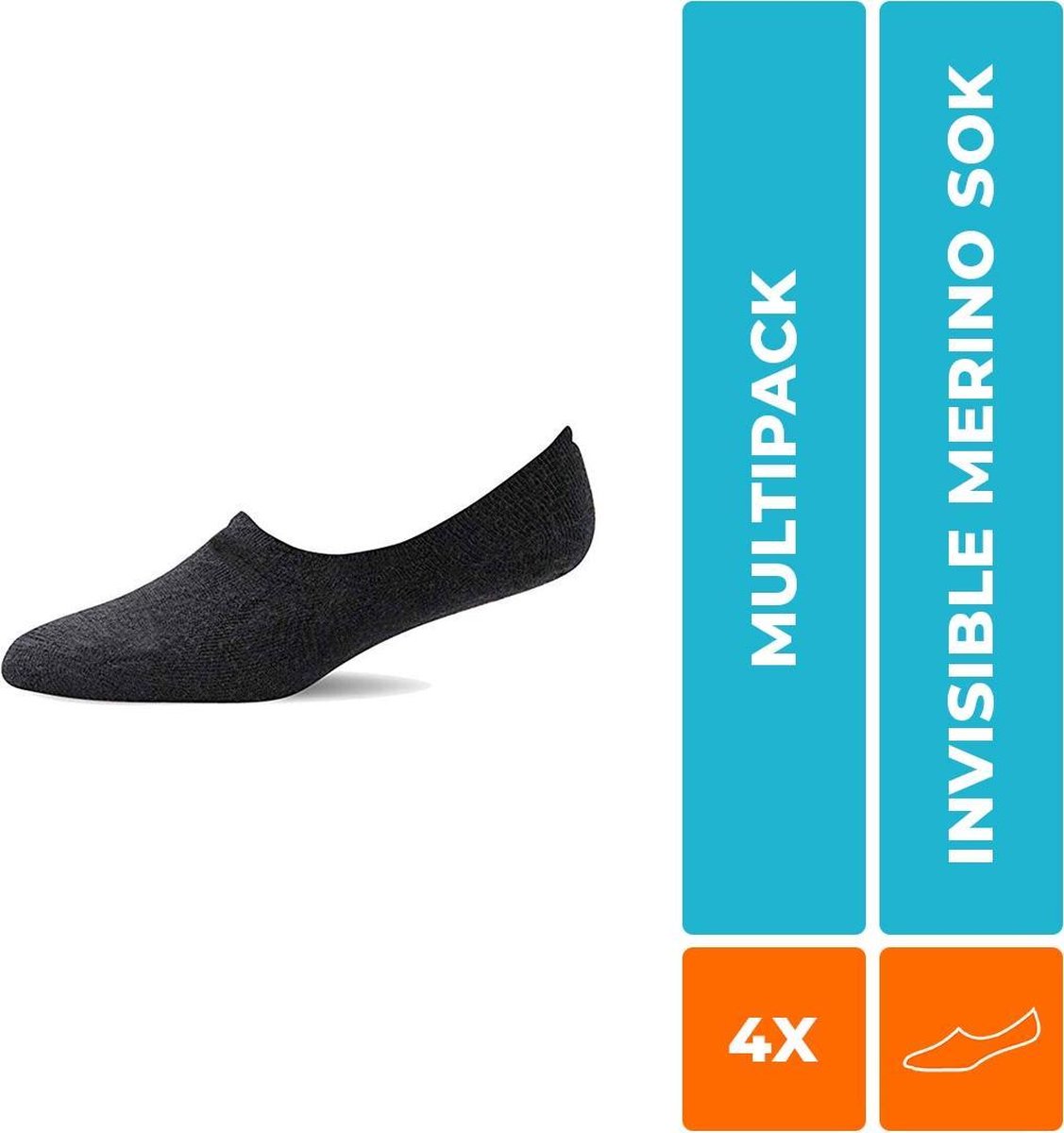 4-Pack Invisible Merino Sneakersokken S19 Cool Zwart - Unisex - Maat 35-38