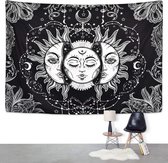 Zon en Maan Wandkleed - Black And White Sun Wandkleed - Mandala Wandkeed - Mandala Tafeldecoratie - 130x150CM