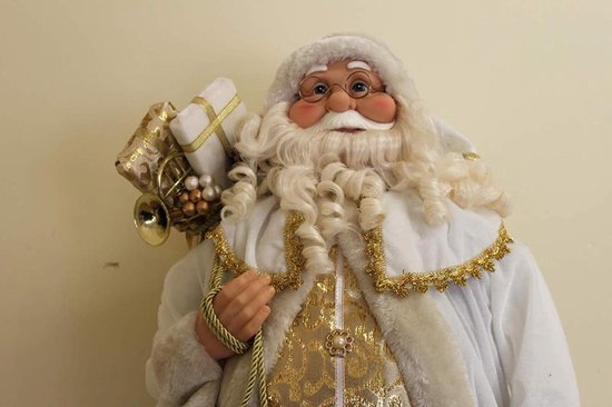Grote kerstman in witte kleding en cadeaus - 90cm | bol.com