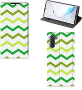 Geschikt voor Samsung Galaxy Note 10 Hoesje met Magneet Zigzag Groen