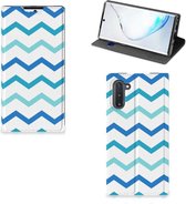 Geschikt voor Samsung Galaxy Note 10 Hoesje met Magneet Zigzag Blauw