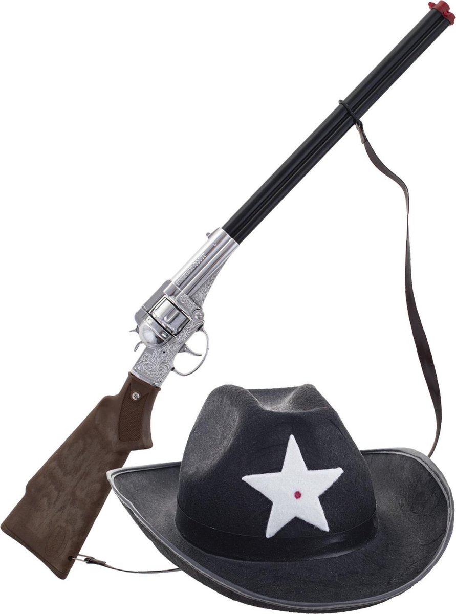 Denken driehoek Eigen Cowboy set geweer metaal 65 cm + hoed | bol.com