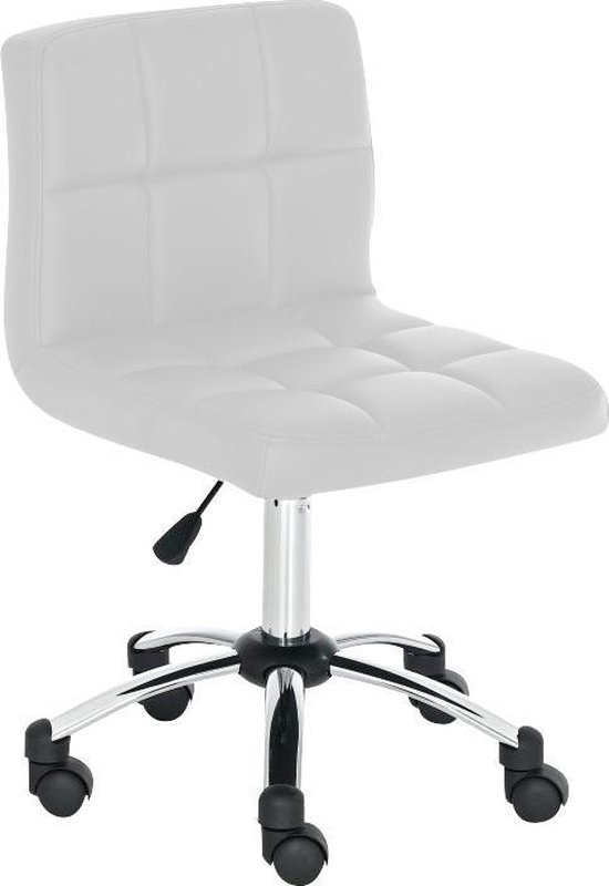 Bureaustoel - Kruk - Design - In hoogte verstelbaar - Gewatteerd - Wit - 44x90x37 cm