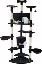 XXL Luxe Katten Krappaal Met Hangmatten & Katten Huisjes - Activity Center - Grote Krappaal Klimpaal Met Speelset - Krabmeubel 200 CM Hoog - Zwart/Wit