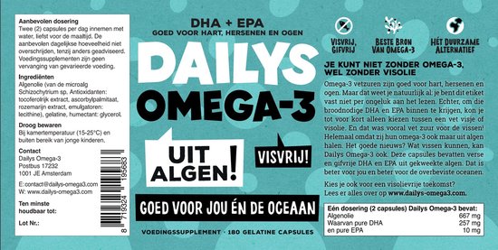 Dailys Omega-3 | Meest zuivere DHA + EPA | 180 Capsules | Plantaardige  Algenolie | bol.com