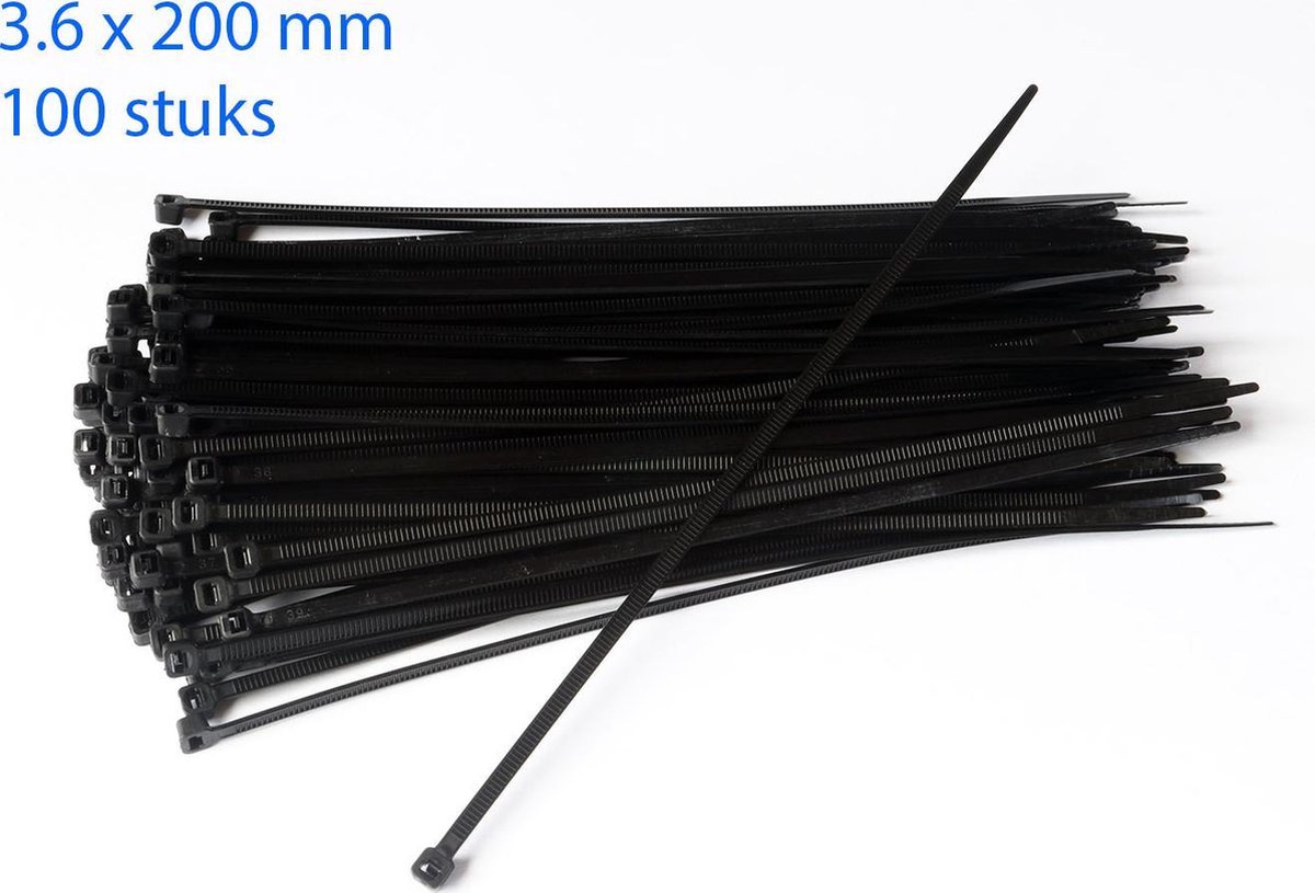 Kabelbinders / ty-raps zwart weerbestendig 200 x 3,6 mm 100 stuks