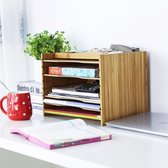 Luxe Bureau Desk Organizer - Brievenbak - Postvak Papierbak - Documenten / Brieven Houder - Sorteerbak - Met 5 Verstelbare Sorteer Vakken - Bamboe Hout