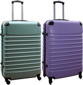 Travelerz kofferset 2 delig ABS groot - met cijferslot - 95 liter - groen - lila