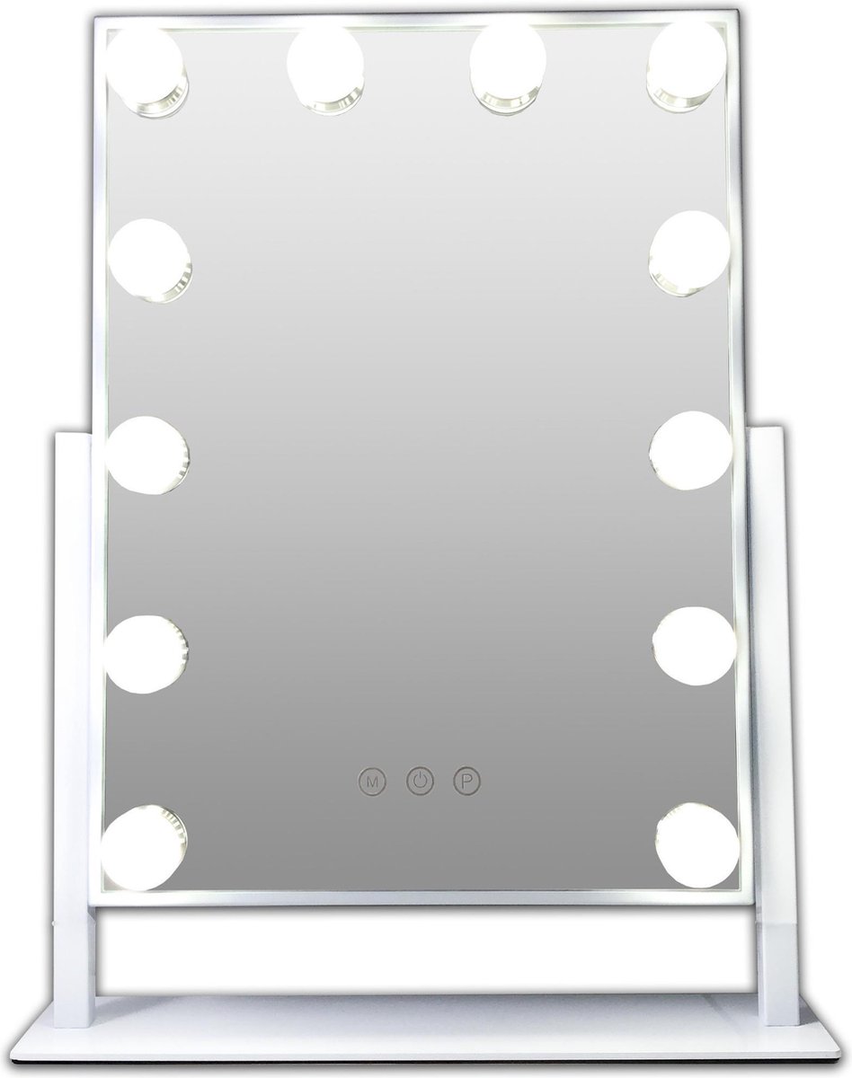 Witte Metalen Make-up hollywood LED spiegel, 12x dimbare LED bulbs. 3 kleuren licht, spiegels - Gerard Brinard