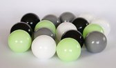500 ballen 7cm, wit, lichtgroen, grijs, zwart