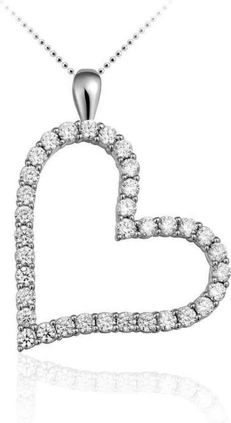 Juwelier Emo - Hart Ketting Zilver Fantasiemodel - Zilveren Ketting met hanger - 01111 - 45 CM