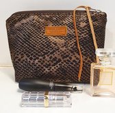 Toetie & Zo Handgemaakte Toilettas Slang Bruin, slangenprint, beautycase, make-uptasje