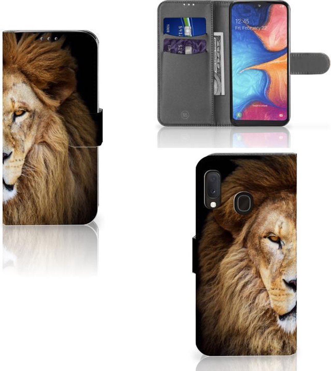 Samsung Galaxy A20e Telefoonhoesje met Pasjes Leeuw