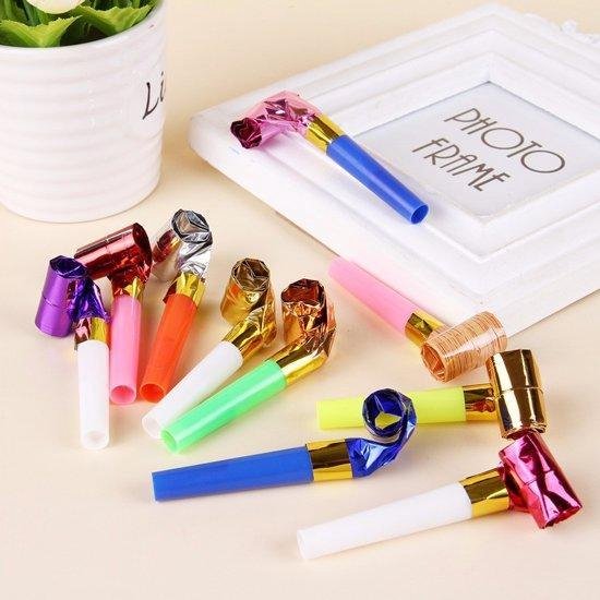 24 stuks feestblazers voor kinderen, feestgeluidmakers feesthoorns en glitter omzoomd metallic muzikale uitbarstingen geluidsmakers voor kinderen en volwassenen, verjaardagsfeestje sport