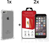 iPhone 7 iPhone 8 Telefoonhoesje met 2 x Screenprotector | Transparent Siliconen Tpu Smartphone case | Extra Stevige Randen | Gehard Beschermglas