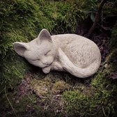 Betonnen slapende kat klein - tuinbeeld