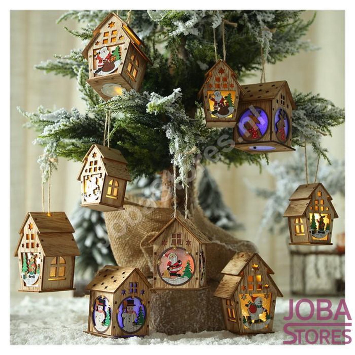 Mini Houten Kerst Huisje met verlichting Rendier bol