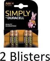 8 Stuks (2 Blisters a 4 st) Duracell AAA Simply Batterijen