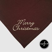 Sagaform linnen tafellaken en servetten, bruin bedrukt met MERRY CHRISTMAS