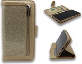 HB Hoesje Geschikt voor Samsung Galaxy A70 - Luxe Glitter Portemonnee Book Case met Rits - Goud