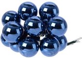 Basic Blue Combi Kerstballen - Transbox A 144 Glass Baubles On Wire Shiny Night Blue Dia2.5