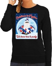 Foute Friesland Kersttrui / sweater - Christmas in Fryslan we know how to party - zwart voor dames - kerstkleding / kerst outfit XS (34)