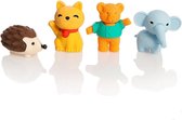 Nektar- 3D Gummen Set-Egel,Beertje,Olifant,Muis-Gekleurde gummen-4 stuks- 2-3 cm