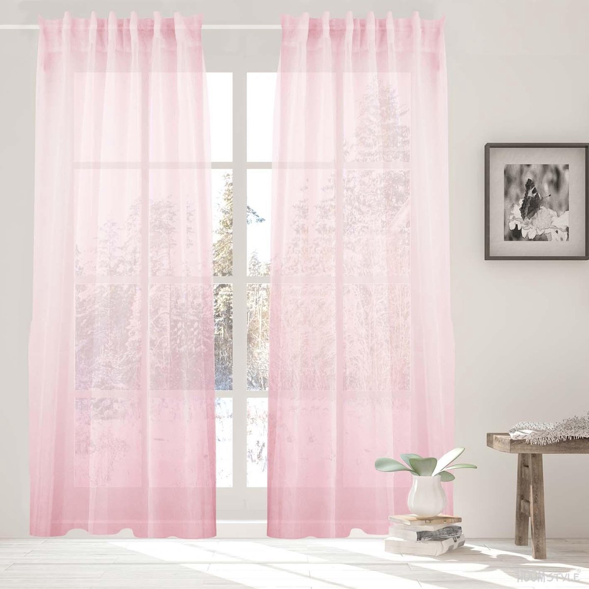 HOOMstyle Sassari gordijnen kant en klaar vitrage - plooi - roze 140x270cm  | bol.com