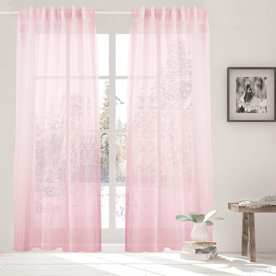 HOOMstyle Sassari gordijnen kant en klaar vitrage - plooi - roze 140x270cm  | bol