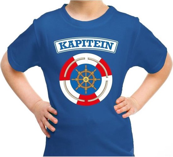 Kapitein verkleed t-shirt blauw voor kids - maritiem carnaval / feest shirt kleding / kostuum / kinderen 134/140
